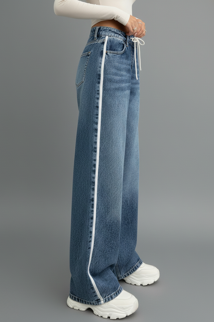 Beatrice | Damen Relaxed Wide-Leg Denim Jeans mit Kordelzugdetail