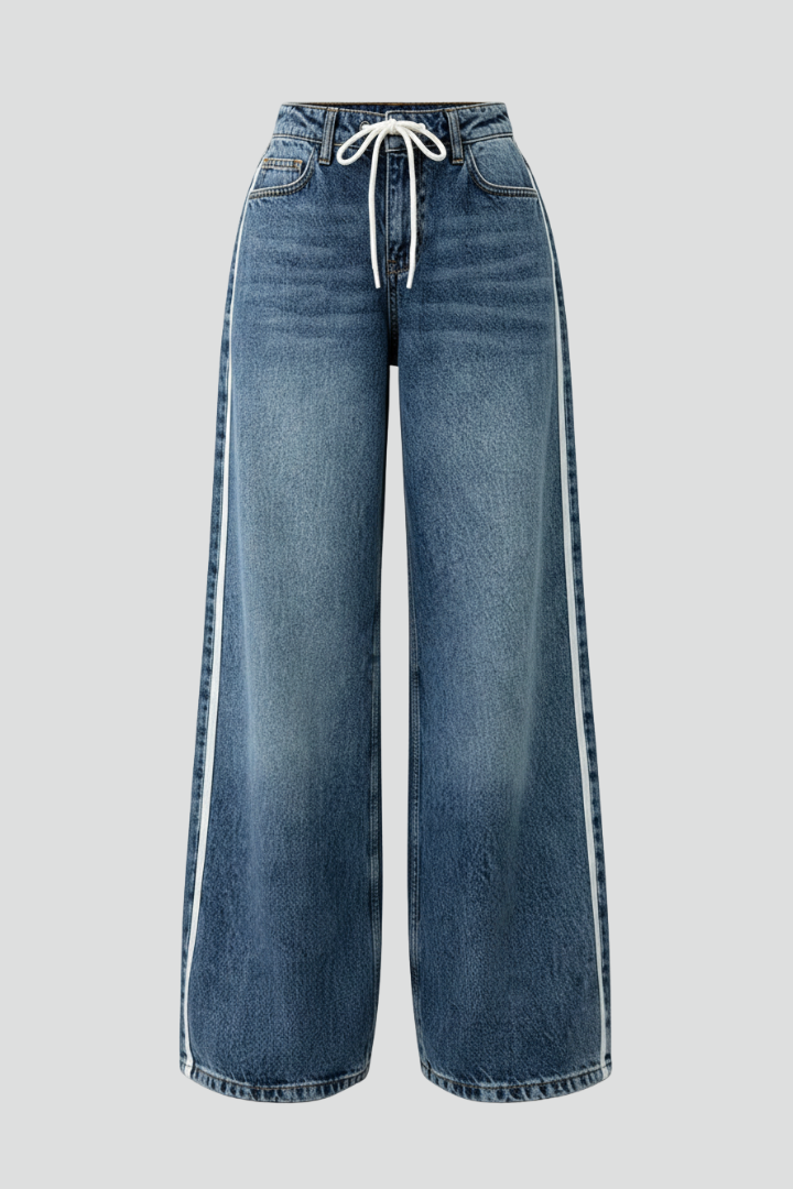 Beatrice | Damen Relaxed Wide-Leg Denim Jeans mit Kordelzugdetail