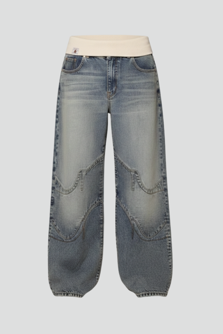 Helga | Damen Lässige Baggy Weitbeinige Denim Hose