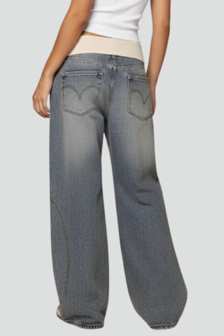 Helga | Damen Lässige Baggy Weitbeinige Denim Hose