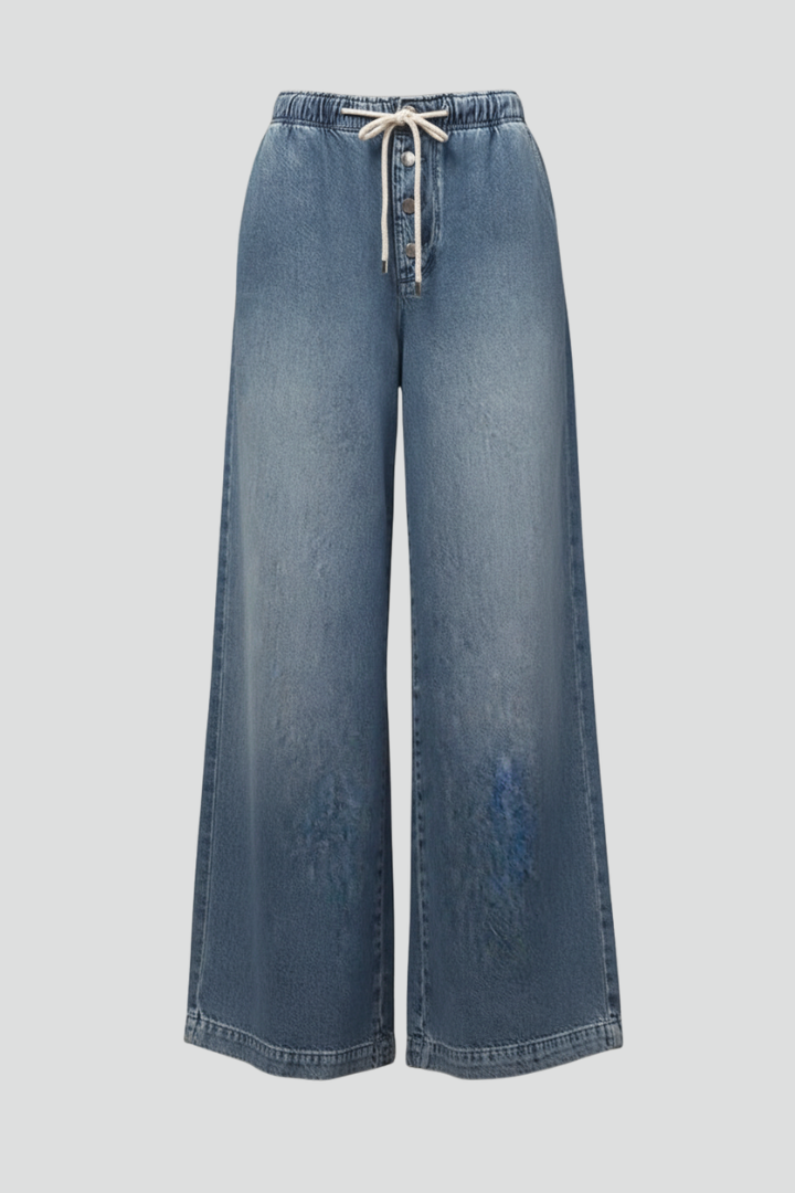 Elfriede | Damen Relaxed Wide-Leg Denim Jeans mit Kordelzug