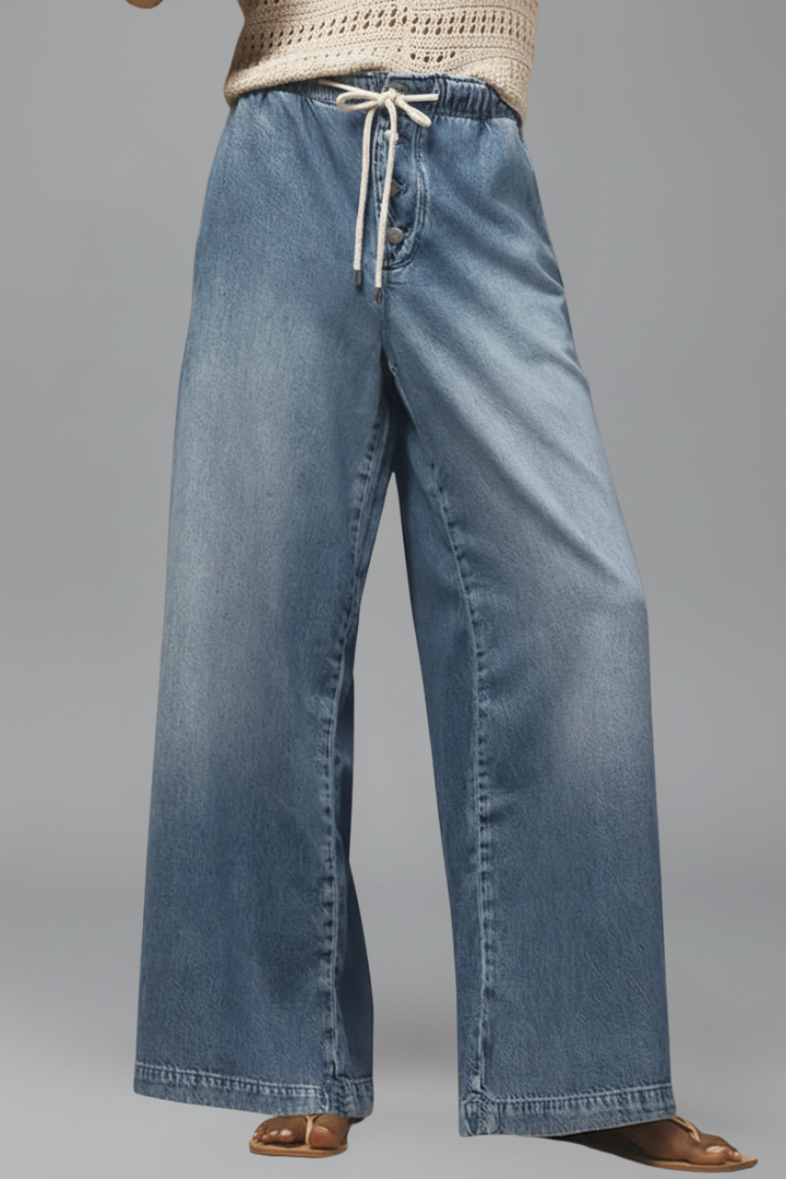Elfriede | Damen Relaxed Wide-Leg Denim Jeans mit Kordelzug