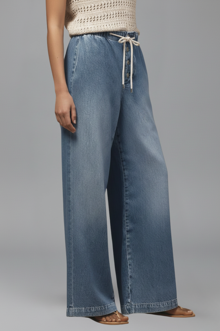 Elfriede | Damen Relaxed Wide-Leg Denim Jeans mit Kordelzug