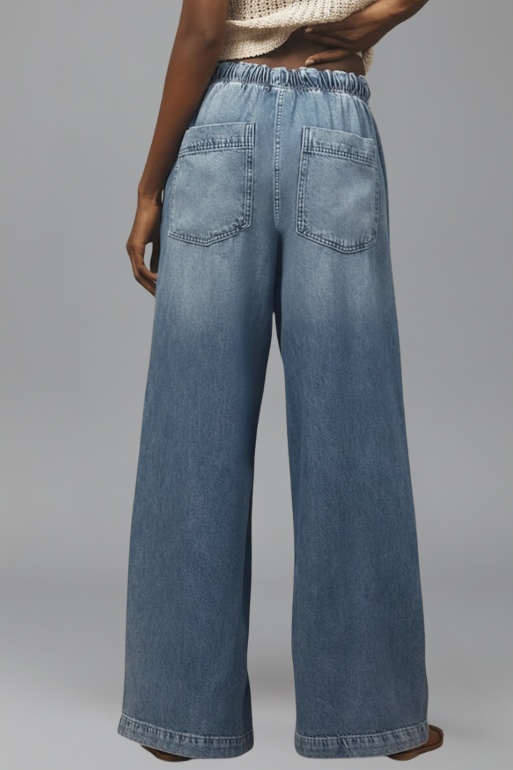 Elfriede | Damen Relaxed Wide-Leg Denim Jeans mit Kordelzug