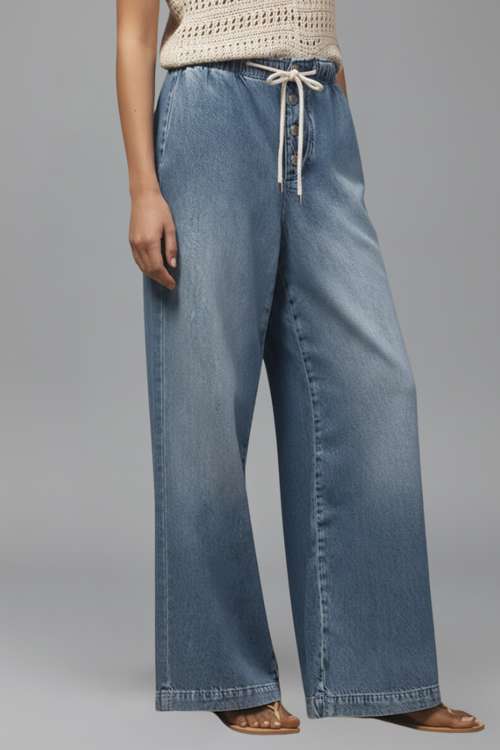 Elfriede | Damen Relaxed Wide-Leg Denim Jeans mit Kordelzug