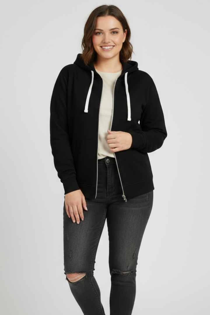 Felicia | Damen Kapuzenjacke mit Reißverschluss, Kordelzug und Vorderentaschen