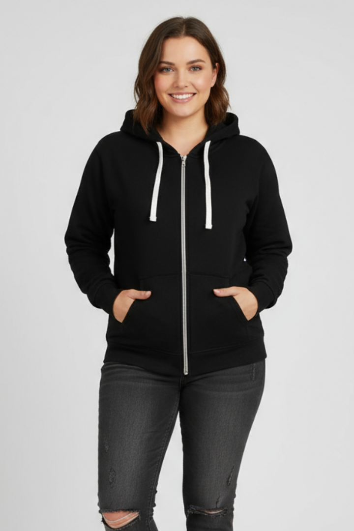 Felicia | Damen Kapuzenjacke mit Reißverschluss, Kordelzug und Vorderentaschen