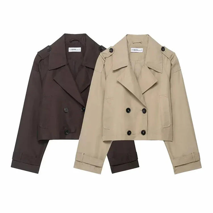 Damen Kurzer Doppelreihiger Trenchcoat mit Seitentaschen