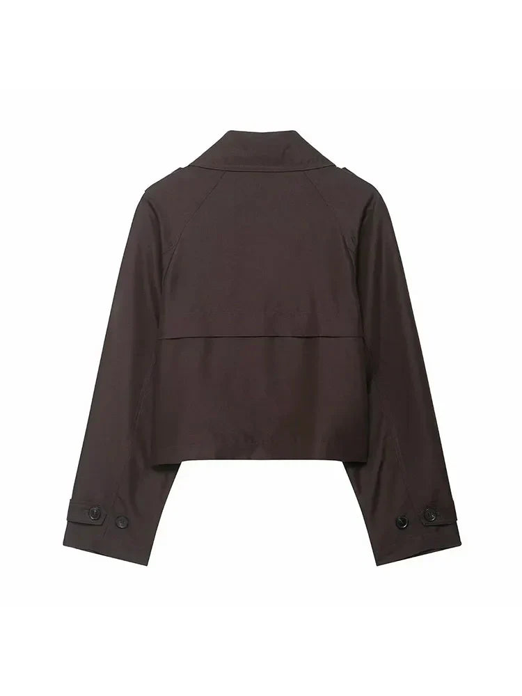 Damen Kurzer Doppelreihiger Trenchcoat mit Seitentaschen