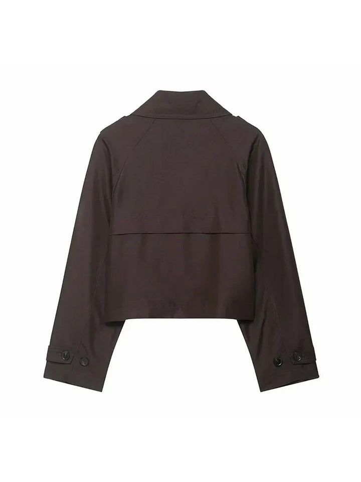 Damen Kurzer Doppelreihiger Trenchcoat mit Seitentaschen