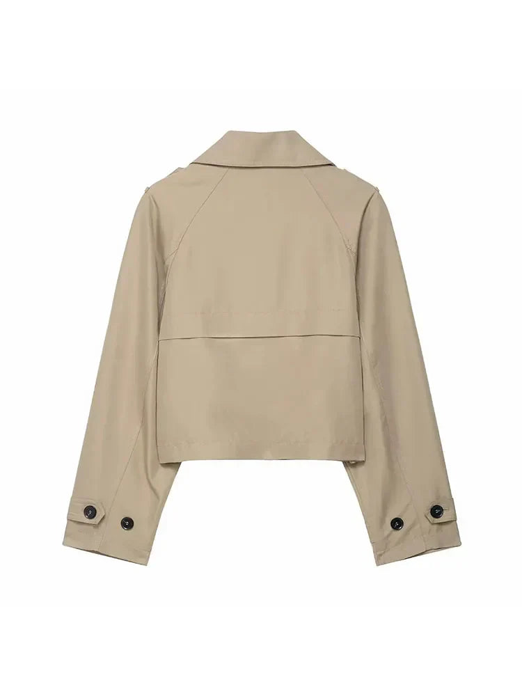 Damen Kurzer Doppelreihiger Trenchcoat mit Seitentaschen