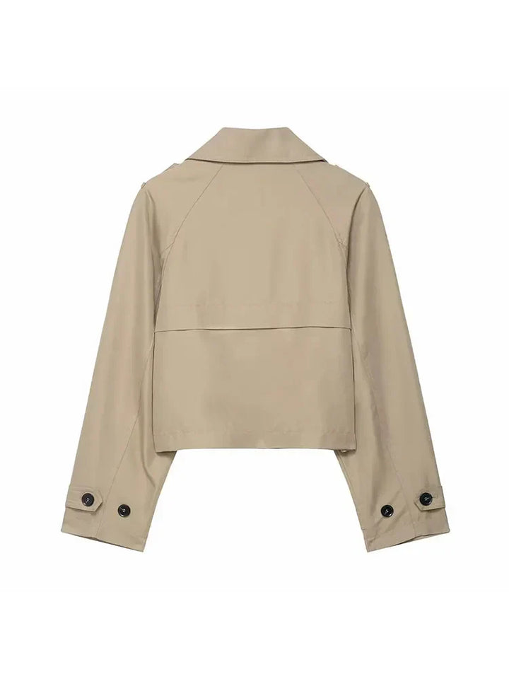 Damen Kurzer Doppelreihiger Trenchcoat mit Seitentaschen