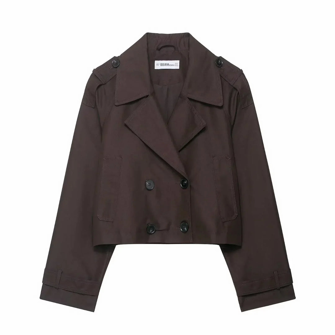 Damen Kurzer Doppelreihiger Trenchcoat mit Seitentaschen