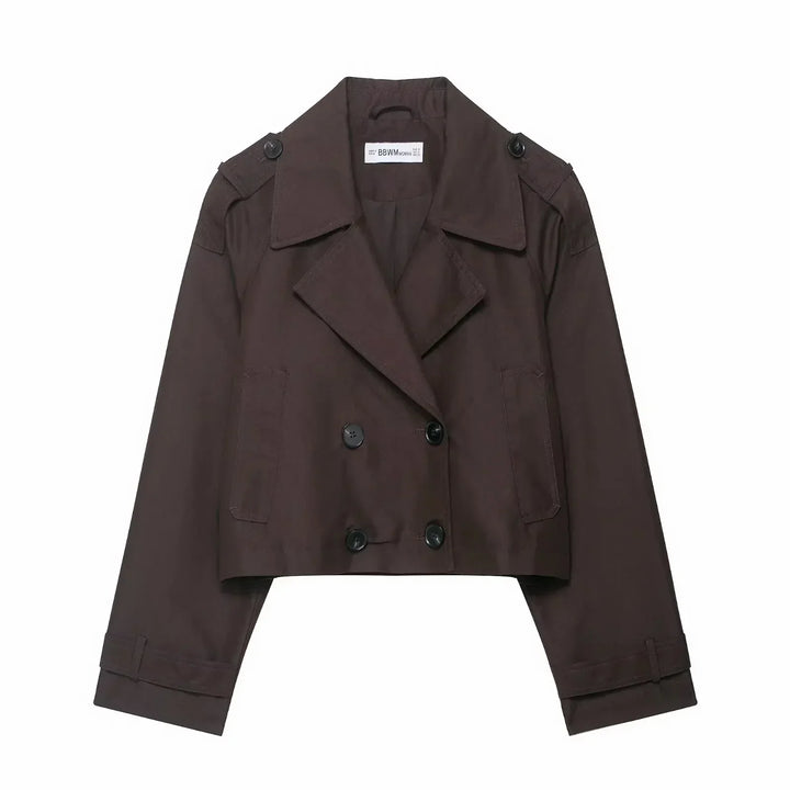 Damen Kurzer Doppelreihiger Trenchcoat mit Seitentaschen
