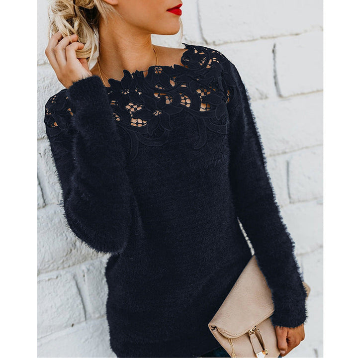 Andrea | Damen Winterpullover mit Blumen-Spitzenkragen