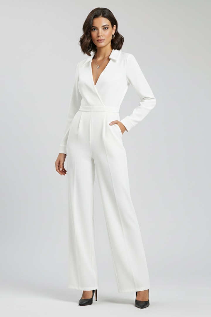 Jessica | Damen Kragen Wide-Leg Taillierter Jumpsuit