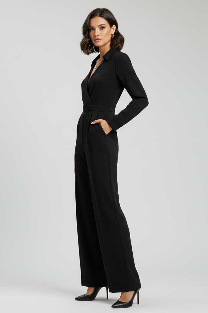 Jessica | Damen Kragen Wide-Leg Taillierter Jumpsuit