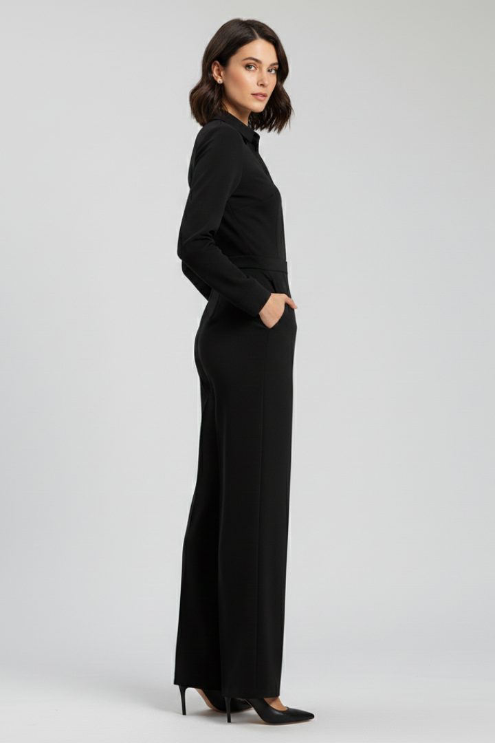 Jessica | Damen Kragen Wide-Leg Taillierter Jumpsuit