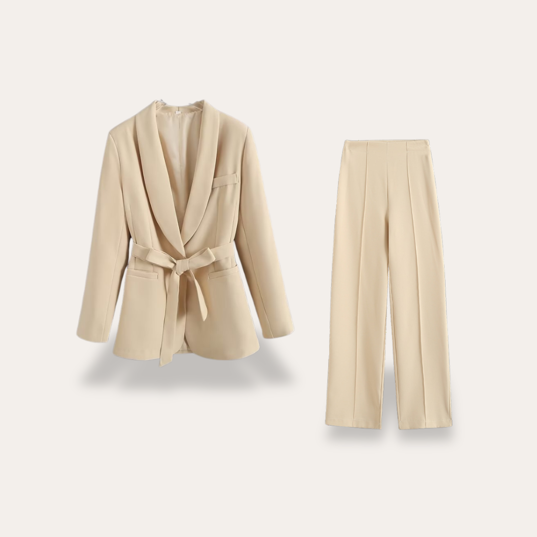 Rita | Damen Blazer mit Gürtel und Weitbein-Hosen, Zweiteiliges Set