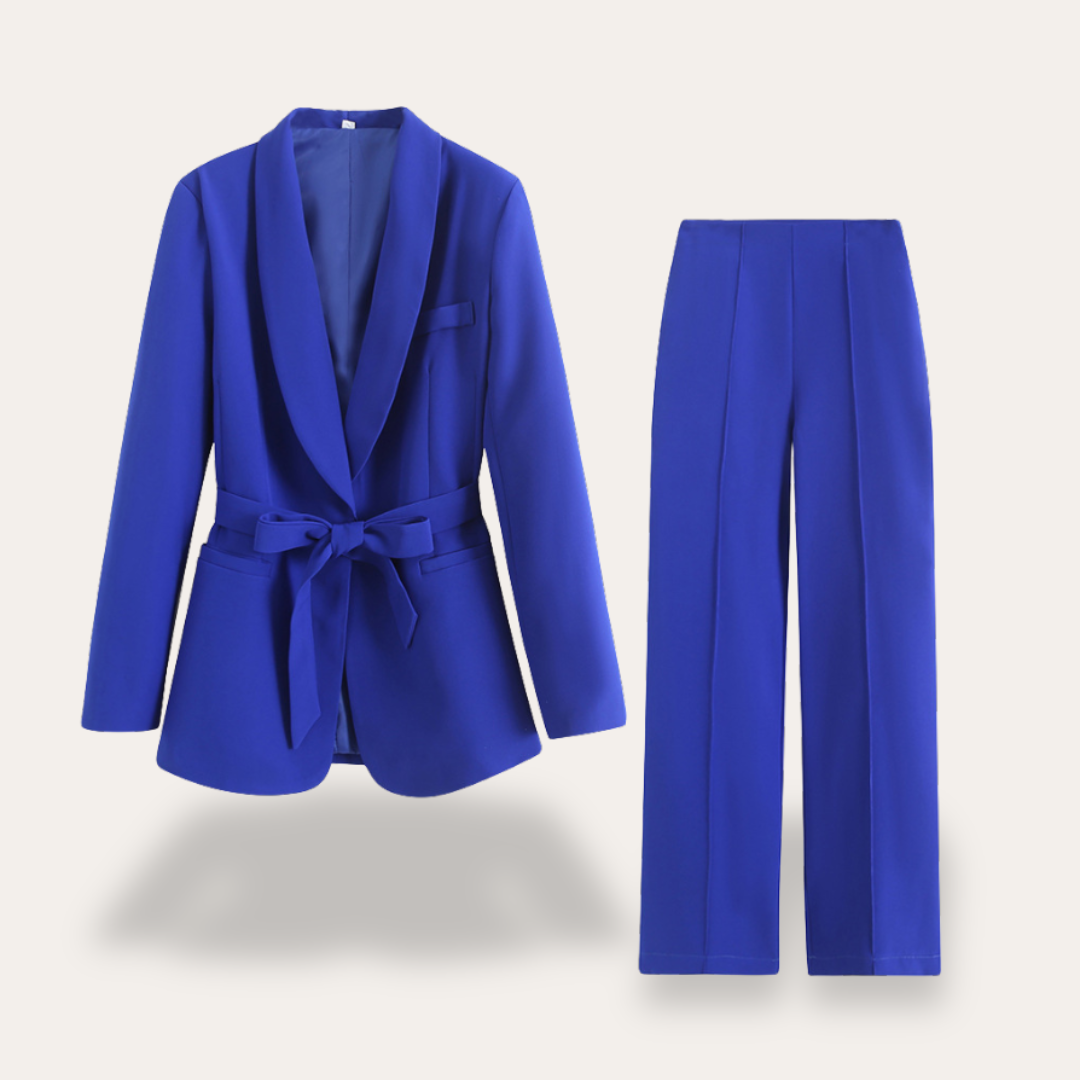 Rita | Damen Blazer mit Gürtel und Weitbein-Hosen, Zweiteiliges Set