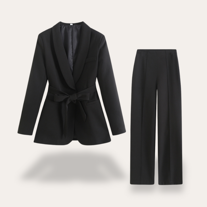 Rita | Damen Blazer mit Gürtel und Weitbein-Hosen, Zweiteiliges Set