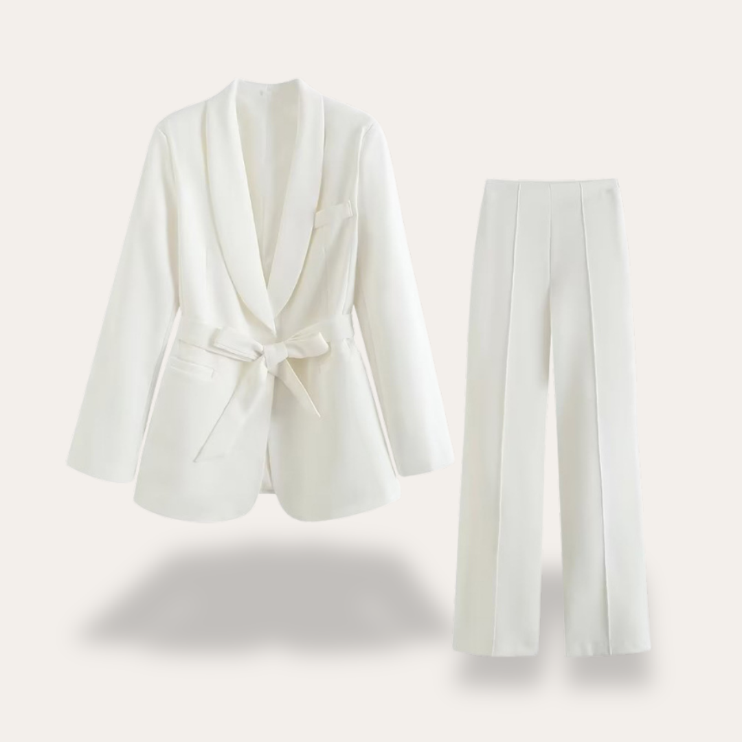 Rita | Damen Blazer mit Gürtel und Weitbein-Hosen, Zweiteiliges Set