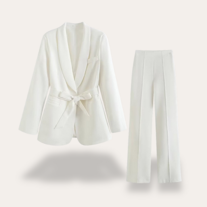 Rita | Damen Blazer mit Gürtel und Weitbein-Hosen, Zweiteiliges Set