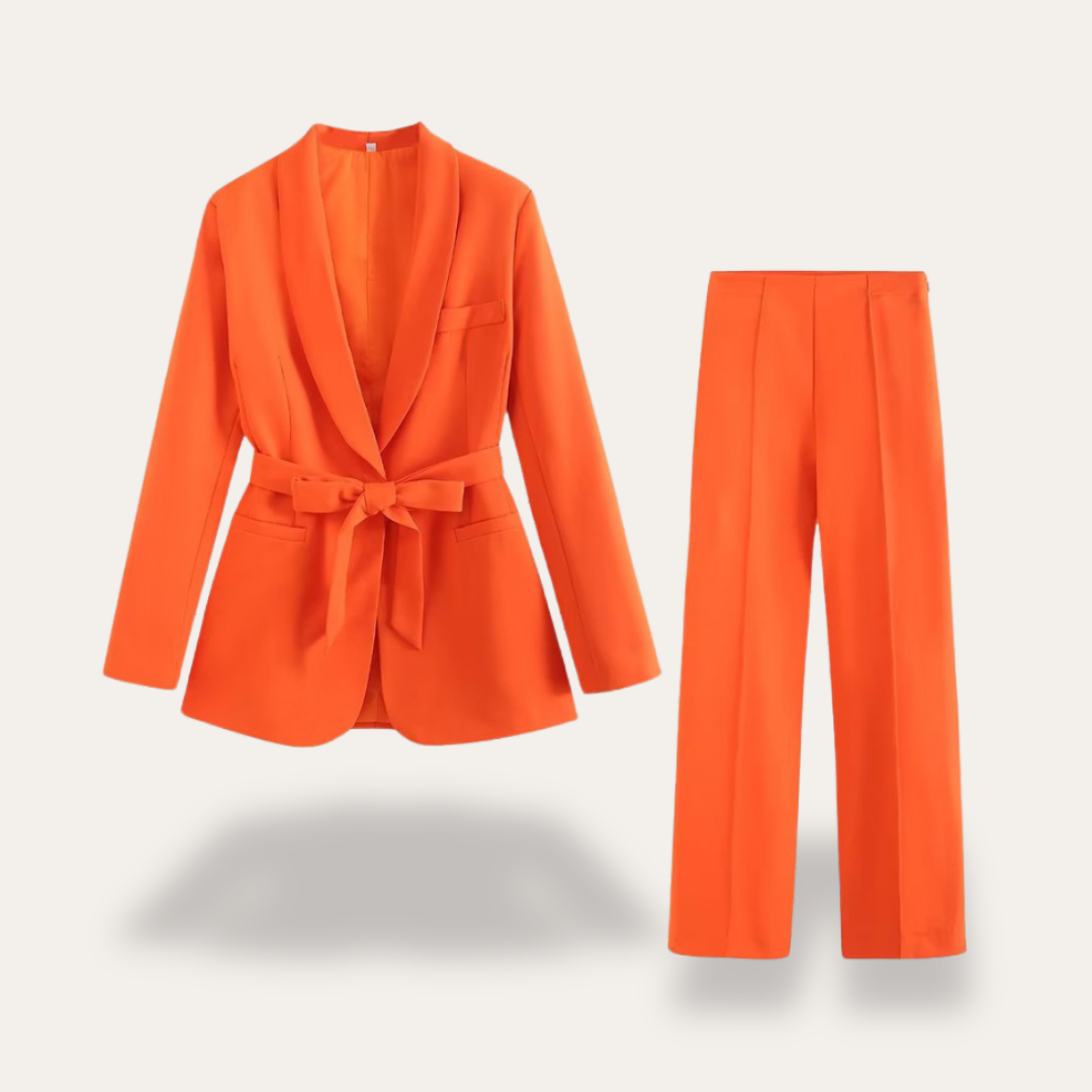 Rita | Damen Blazer mit Gürtel und Weitbein-Hosen, Zweiteiliges Set