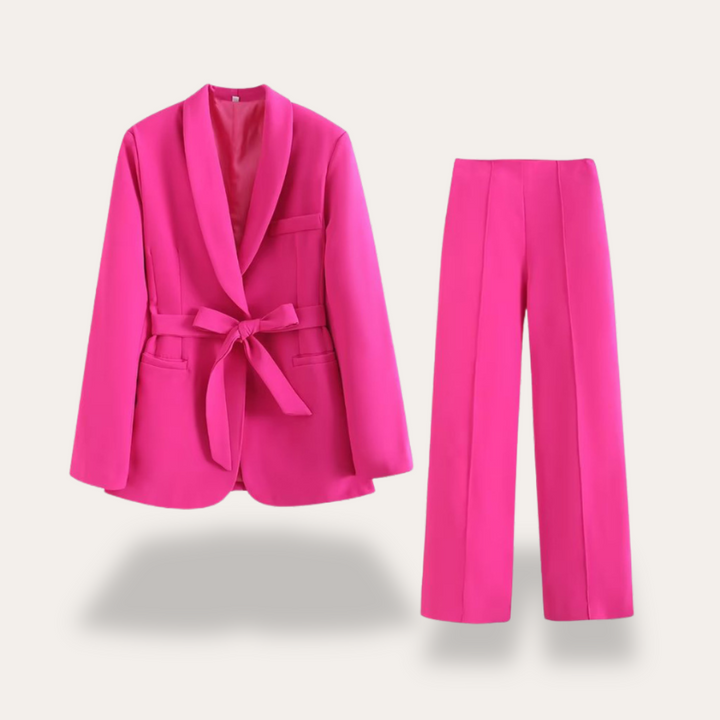 Rita | Damen Blazer mit Gürtel und Weitbein-Hosen, Zweiteiliges Set