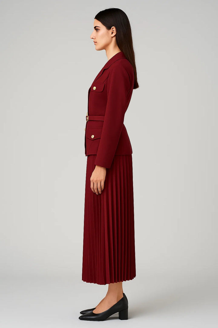 Birgit | Damen Zweireihiger Blazer mit Faltenrock-Set