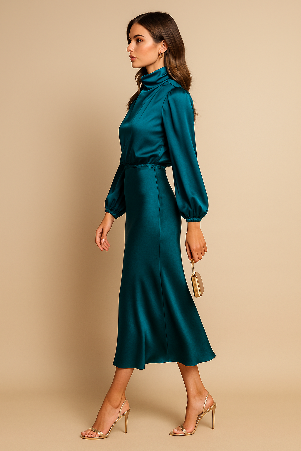 Julia | Damen Midikleid mit hohem Ausschnitt
