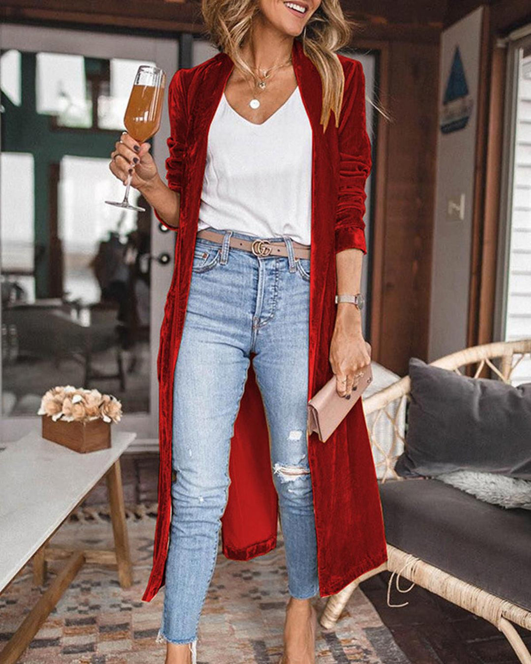 Gabriela | Damen Langärmelige Strickjacke mit offenem Vorderteil