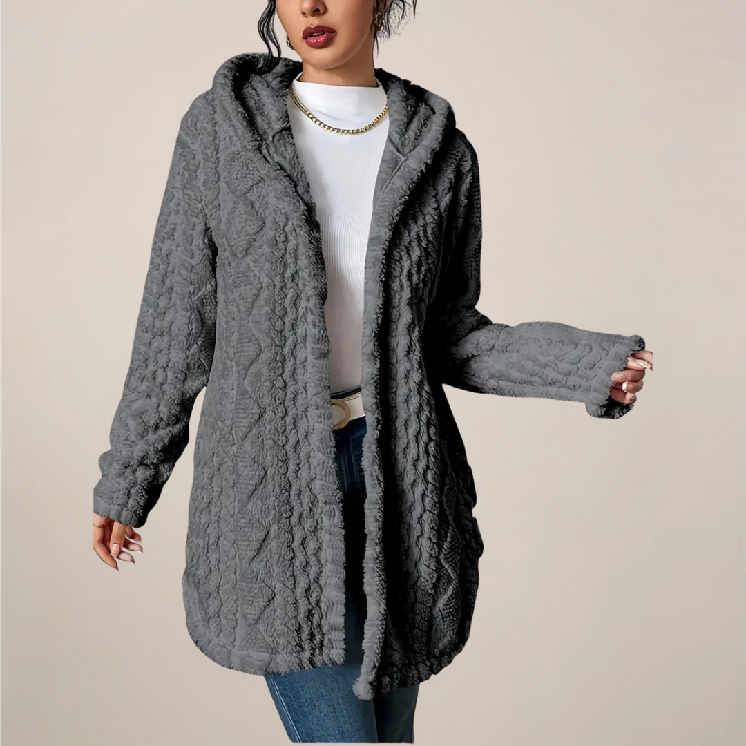 Rita | Damen Kapuzenjacke Mit Strukturierter Optik In Langer Form