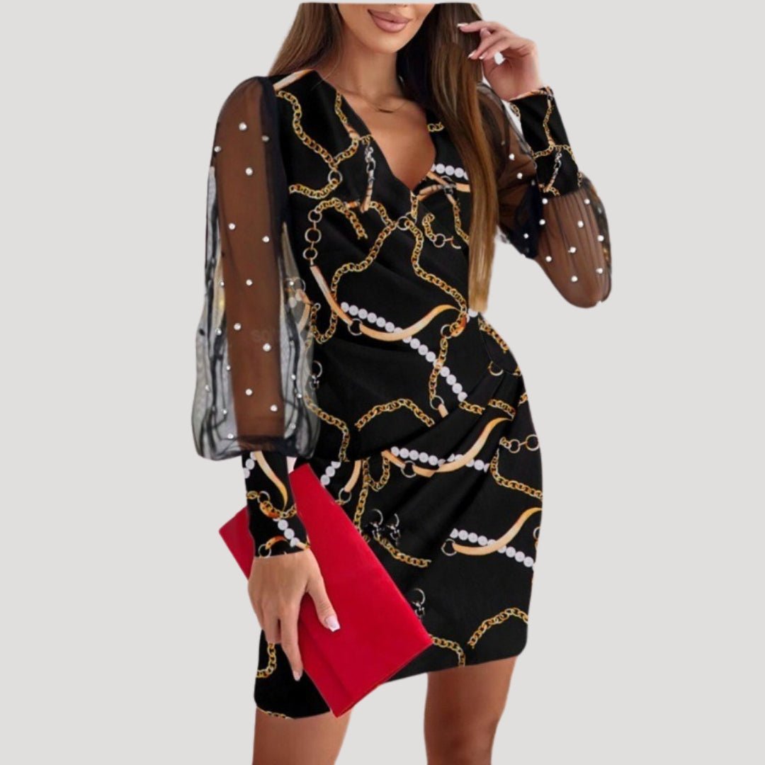 Anke | Damen Mini-Wickelkleid mit Transparenten Ärmeln und V-Ausschnitt