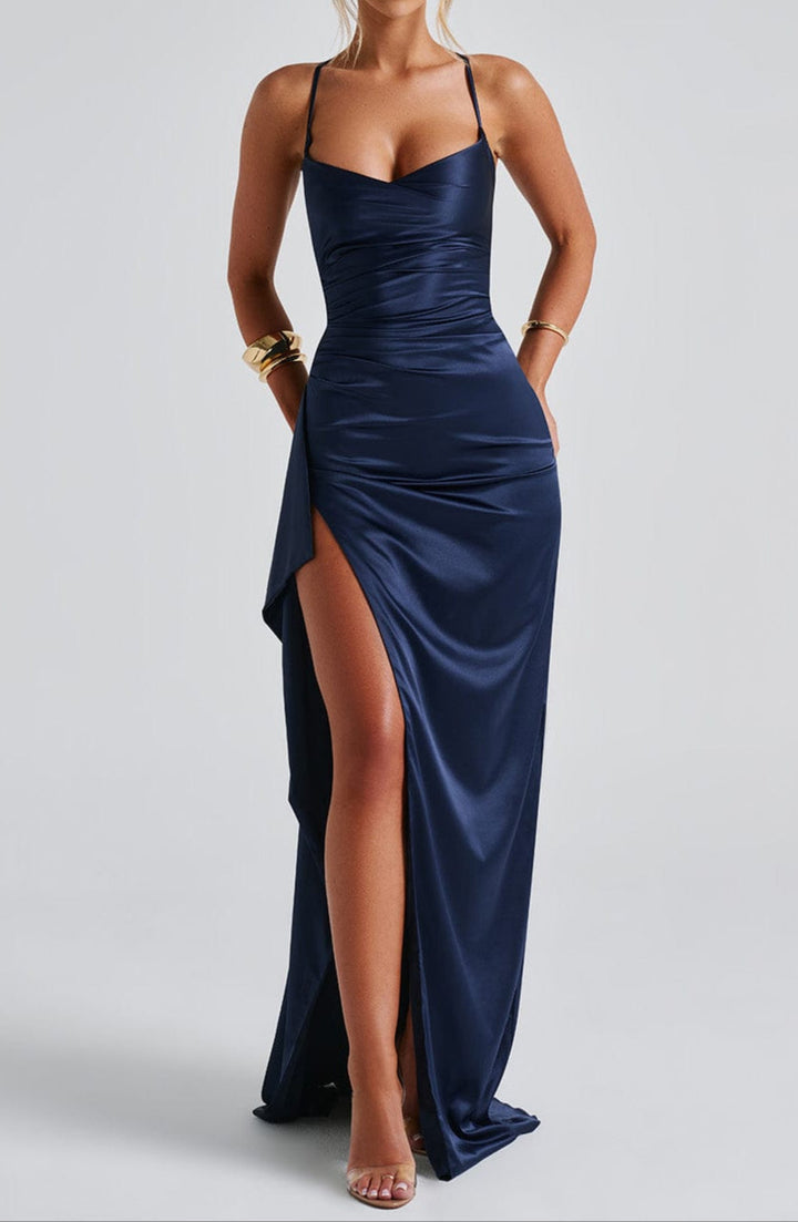 Natalie | Damen Trägerkleid Mit Schlitz Abend Maxikleid
