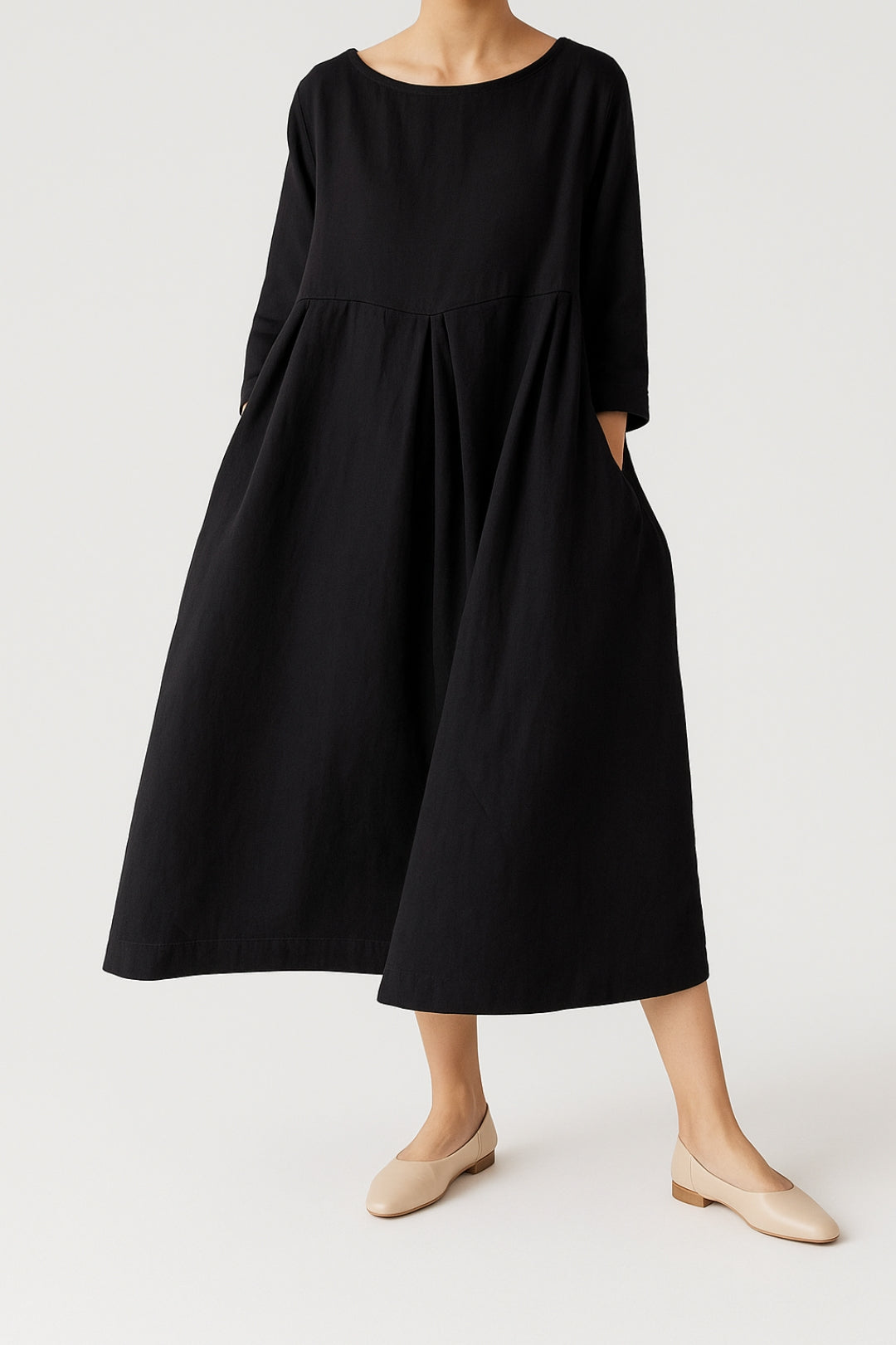 Carmen | Damen Lässiges Midikleid mit Vorderfalten