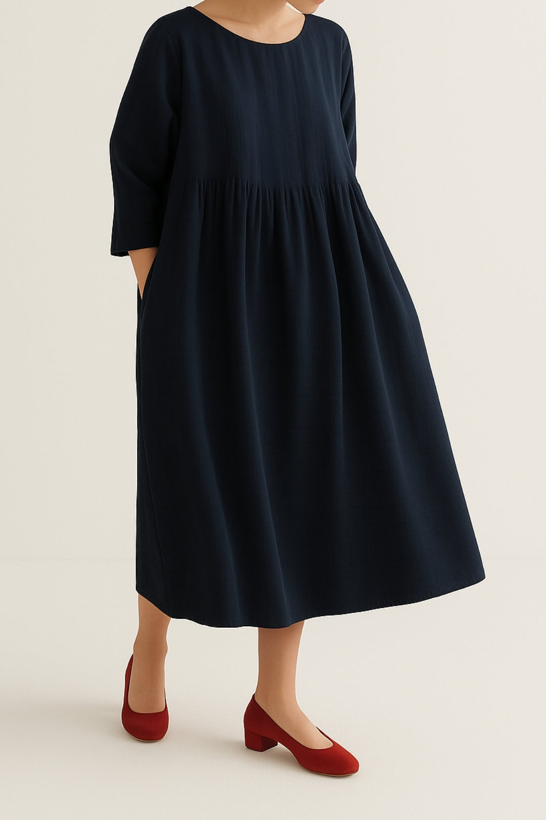 Carmen | Damen Lässiges Midikleid mit Vorderfalten