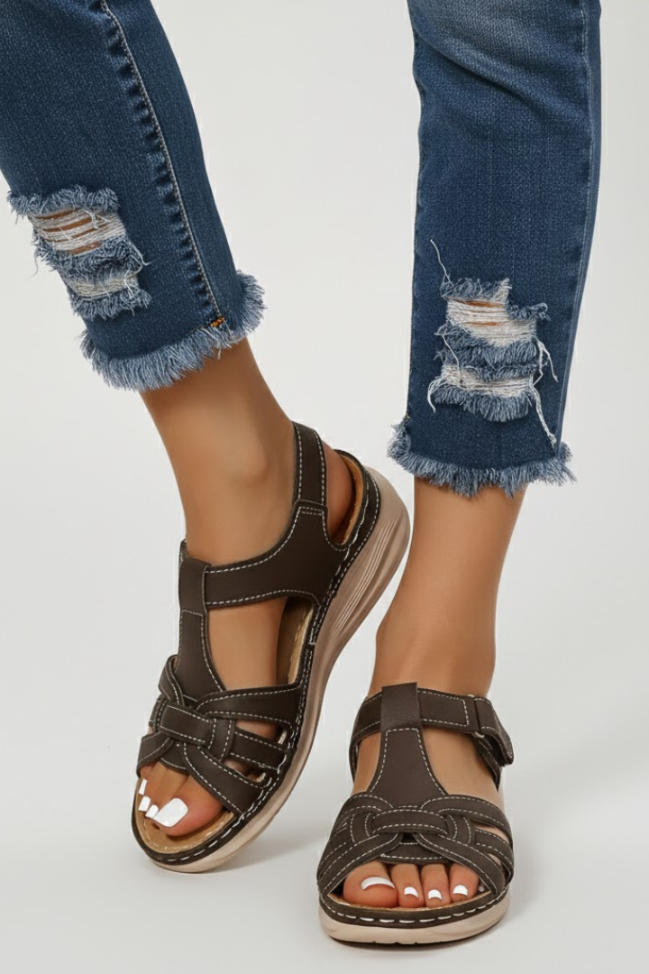 Franziska | Damen Retro-Riemchensandalen mit Schnallenverschluss