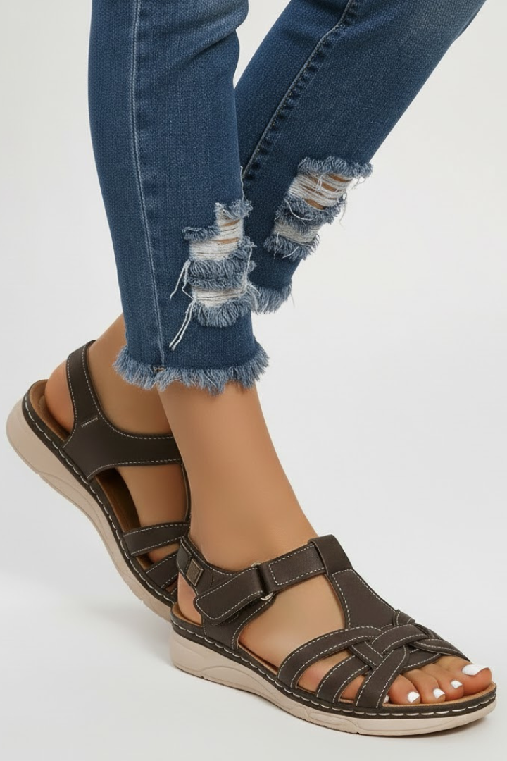 Franziska | Damen Retro-Riemchensandalen mit Schnallenverschluss