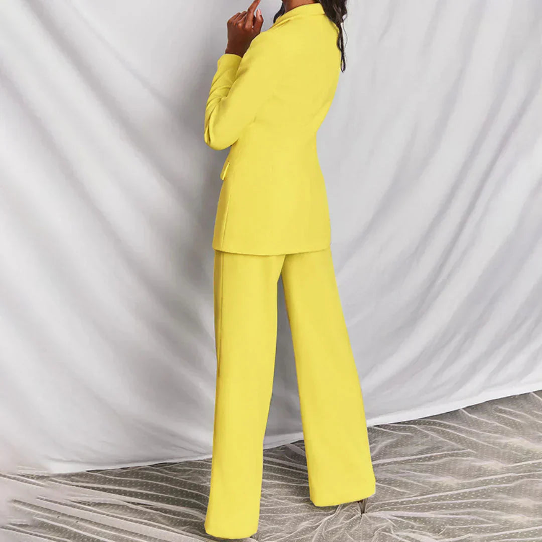 Sabine | Damen Hosenanzug mit Longline-Blazer und Weitem Bein, Strukturiert