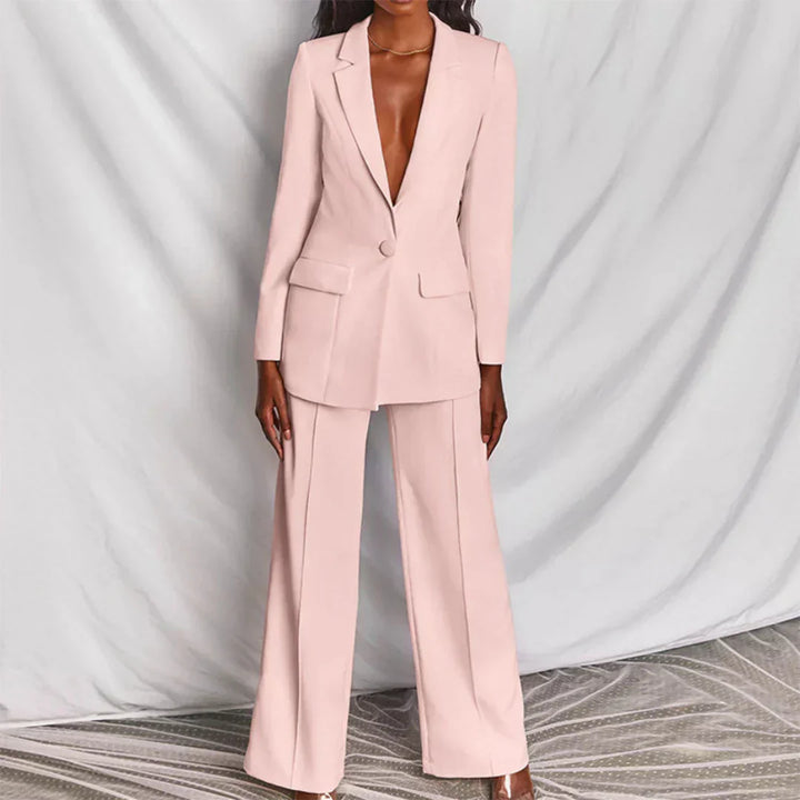 Sabine | Damen Hosenanzug mit Longline-Blazer und Weitem Bein, Strukturiert