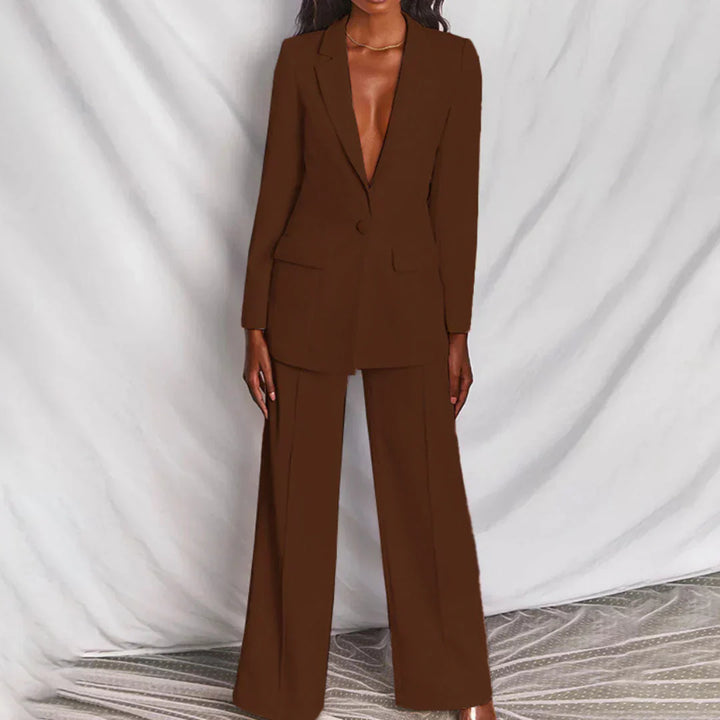 Sabine | Damen Hosenanzug mit Longline-Blazer und Weitem Bein, Strukturiert