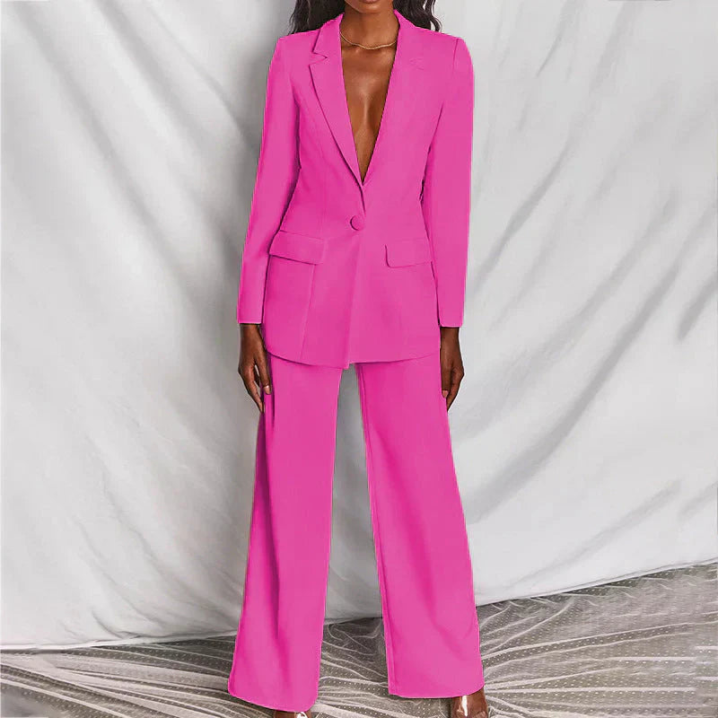 Sabine | Damen Hosenanzug mit Longline-Blazer und Weitem Bein, Strukturiert