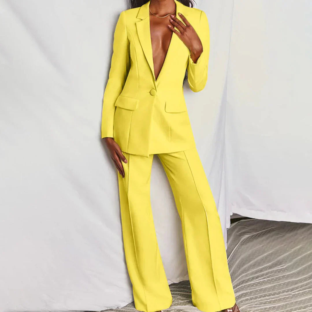 Sabine | Damen Hosenanzug mit Longline-Blazer und Weitem Bein, Strukturiert