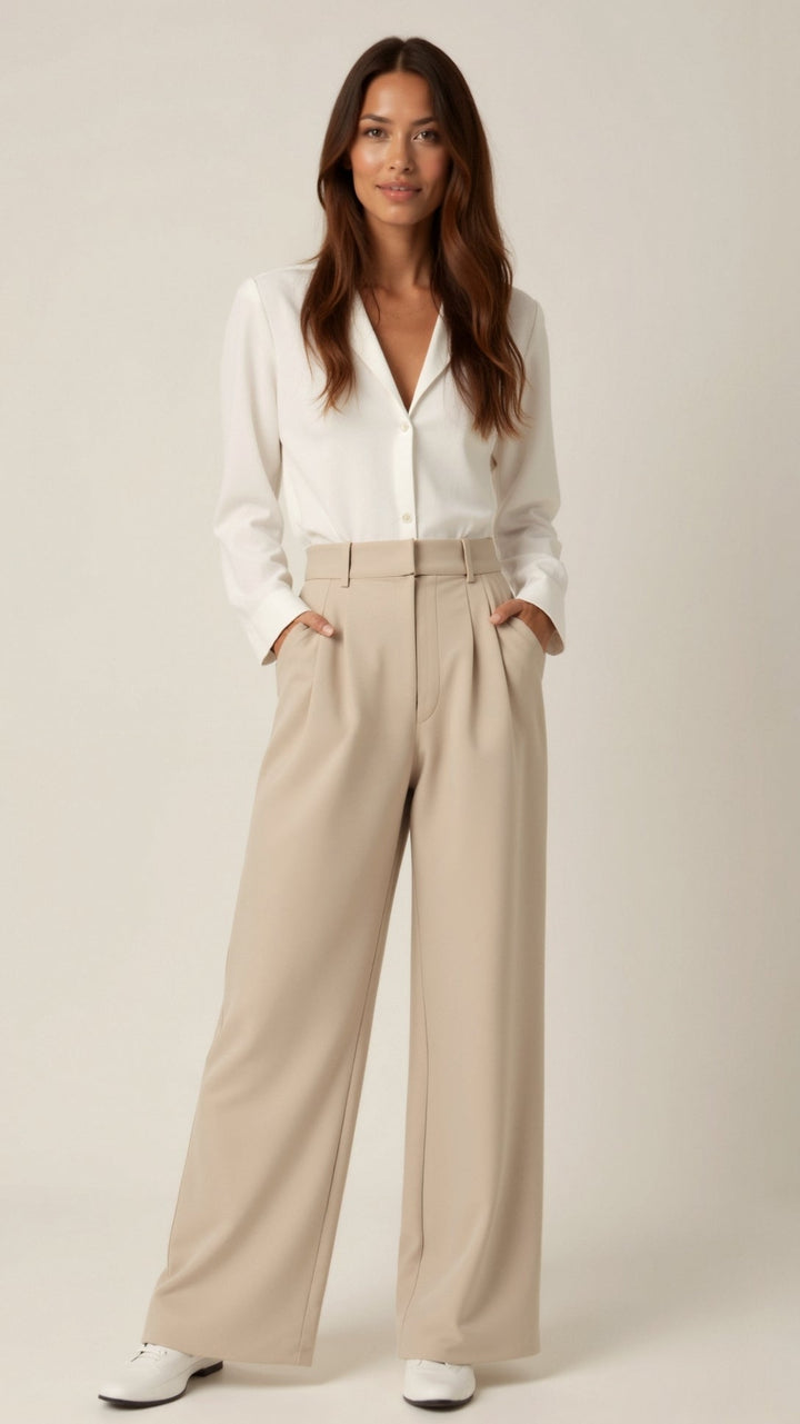 Barbara | Damen Weitbeinige Hose mit Hoher Taille