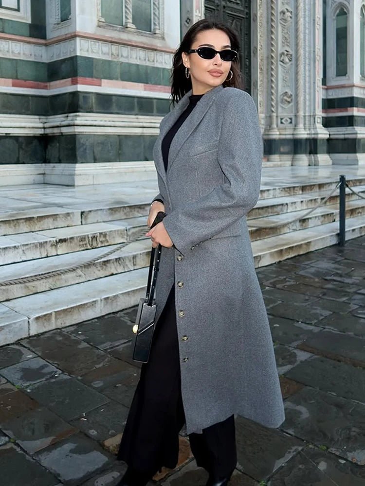 Petra | Damen Langer Wintermantel aus Wolle mit Knopfleiste