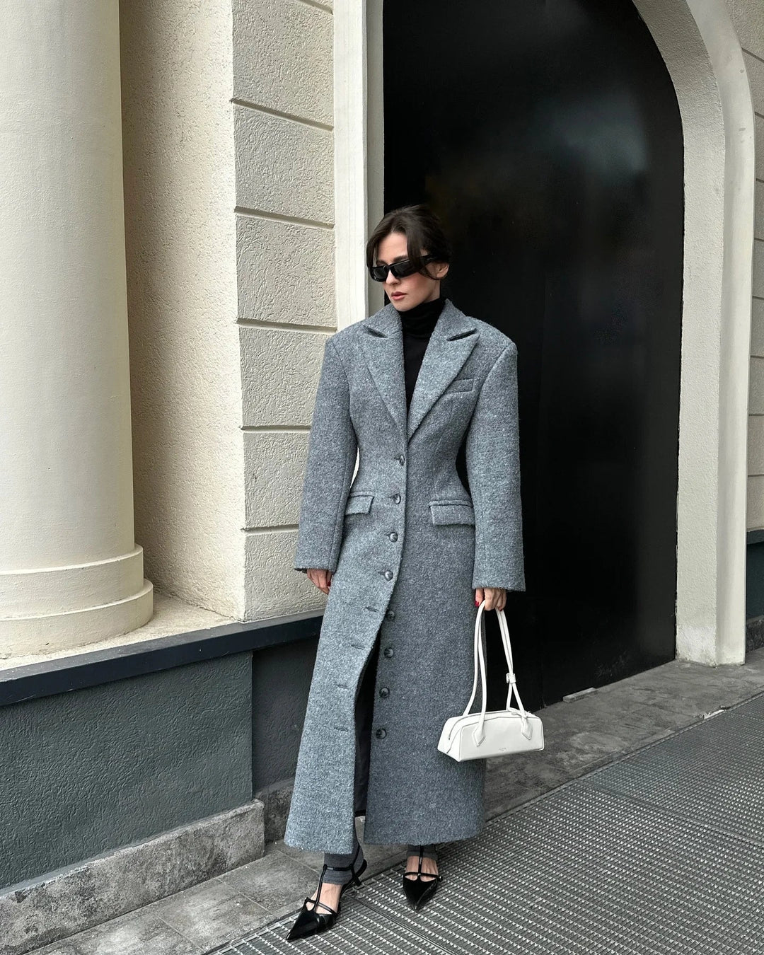 Petra | Damen Langer Wintermantel aus Wolle mit Knopfleiste