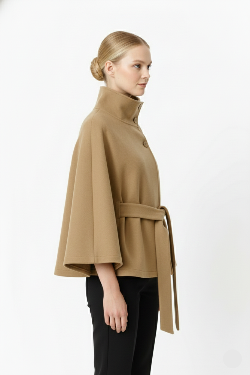 Elfriede | Damen Winter Mantel Mit Hohem Kragen Und Gürtel