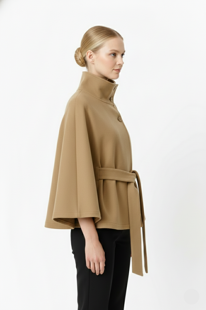 Elfriede | Damen Winter Mantel Mit Hohem Kragen Und Gürtel