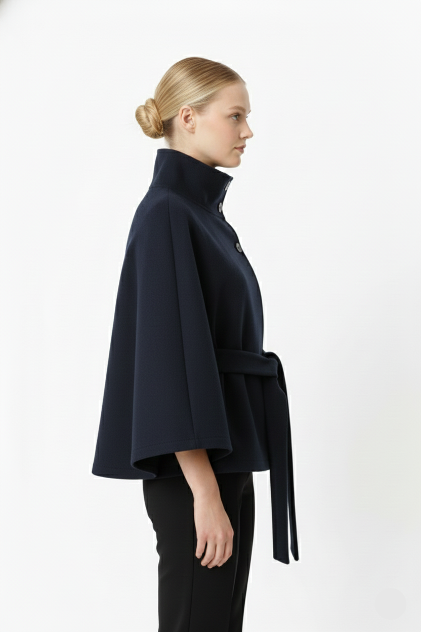 Elfriede | Damen Winter Mantel Mit Hohem Kragen Und Gürtel